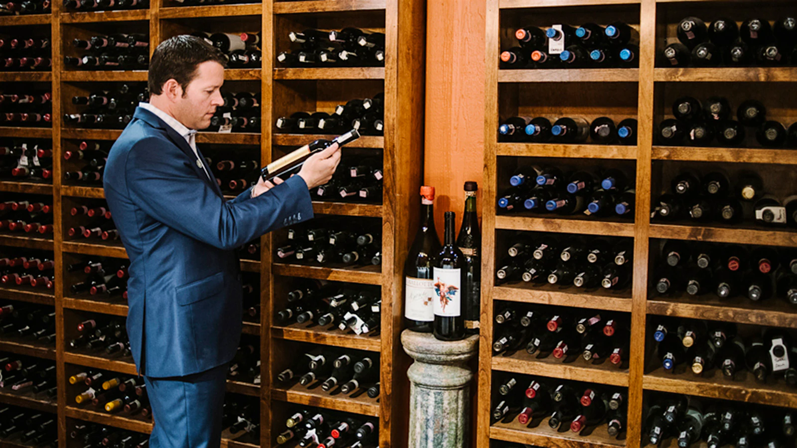 Barolo Grill owner Ryan Fletter in the wine cellar..